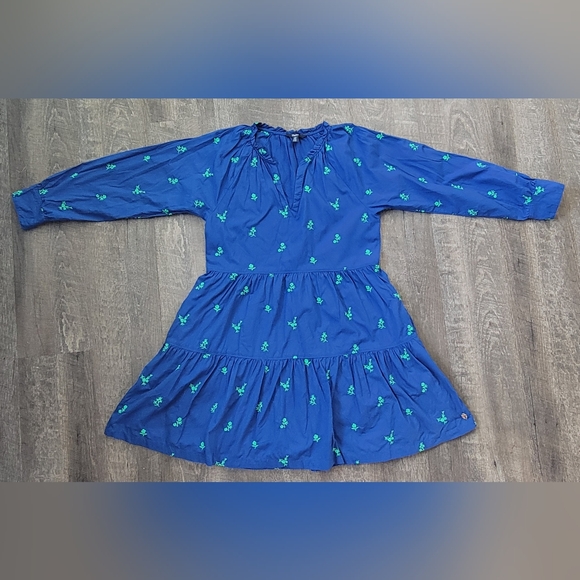 Hatley Maddie Popover Dress Women's S Blue w/Green Embroidered Floral 100% Cotto - Picture 5 of 16